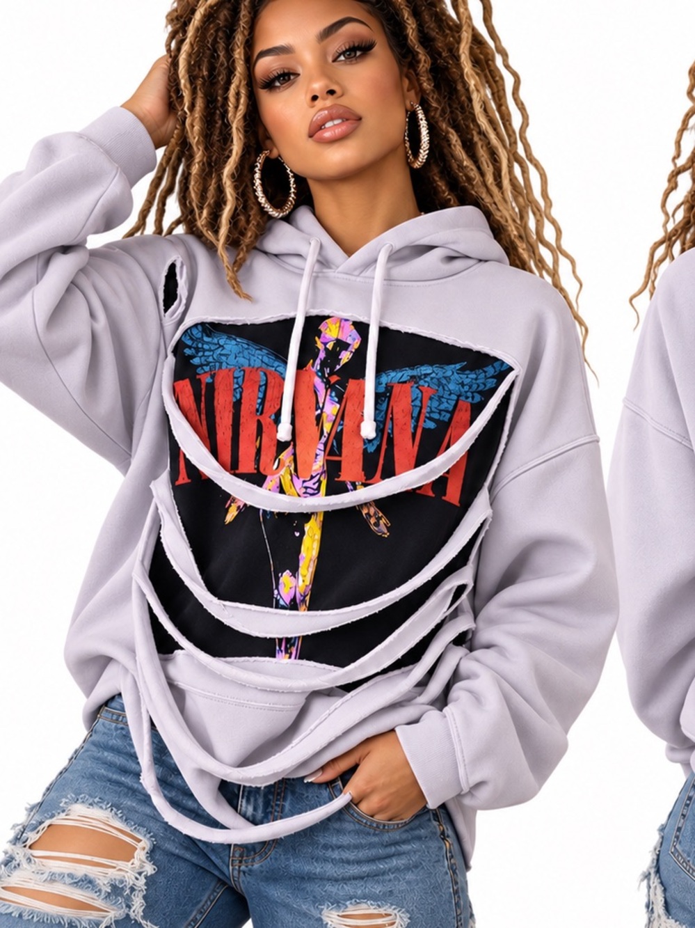 Custom design Nirvana In Distressed Hoodie Purple M/L unique, one of one design